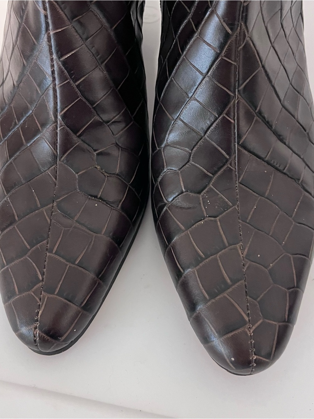 J Crew Chocolate Brown Croc Embossed Leather Western Boots Heeled 10 Crocodile - Picture 3 of 6